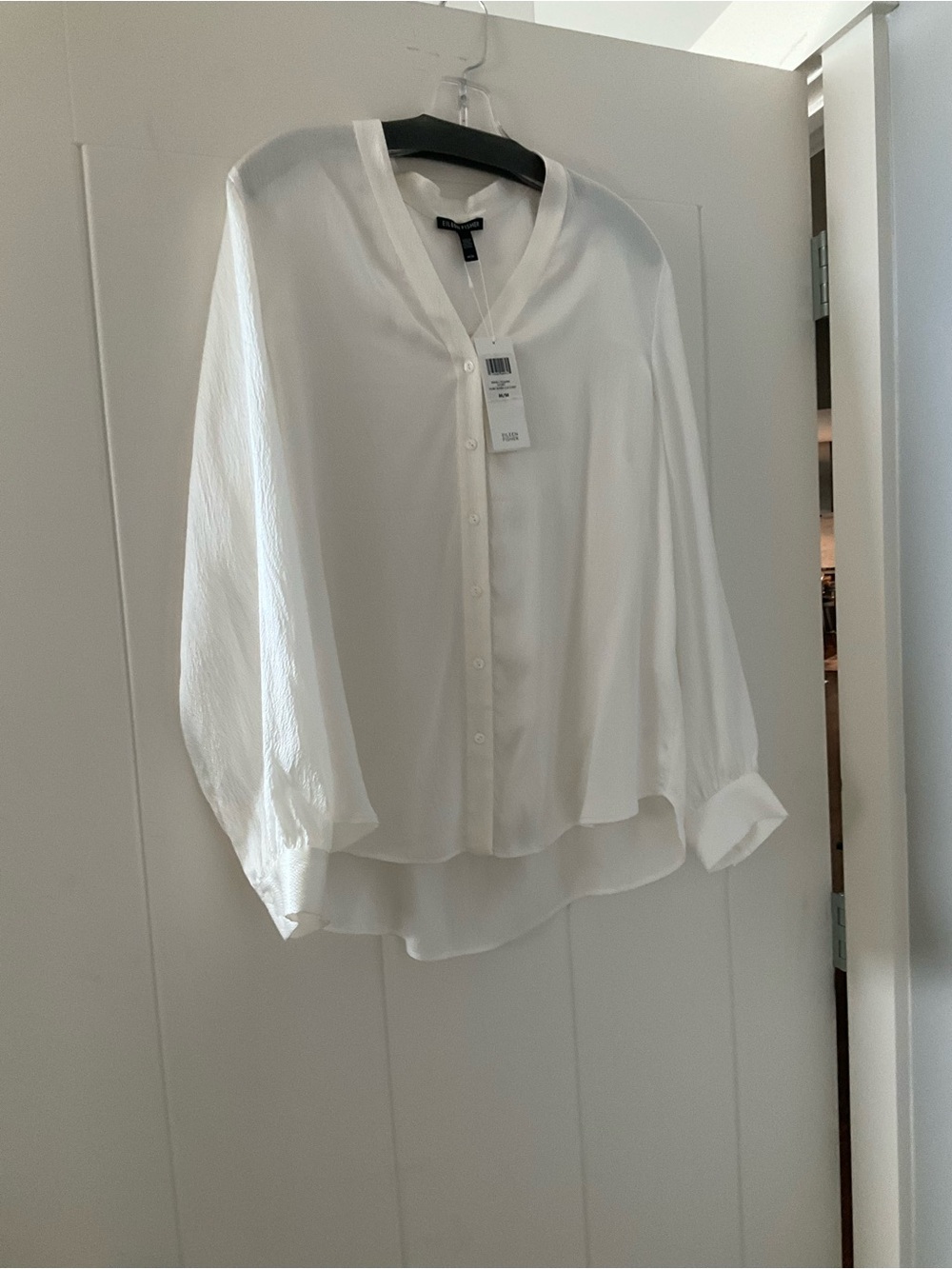 Eileen Fisher White V-Neck Button Front Blouse